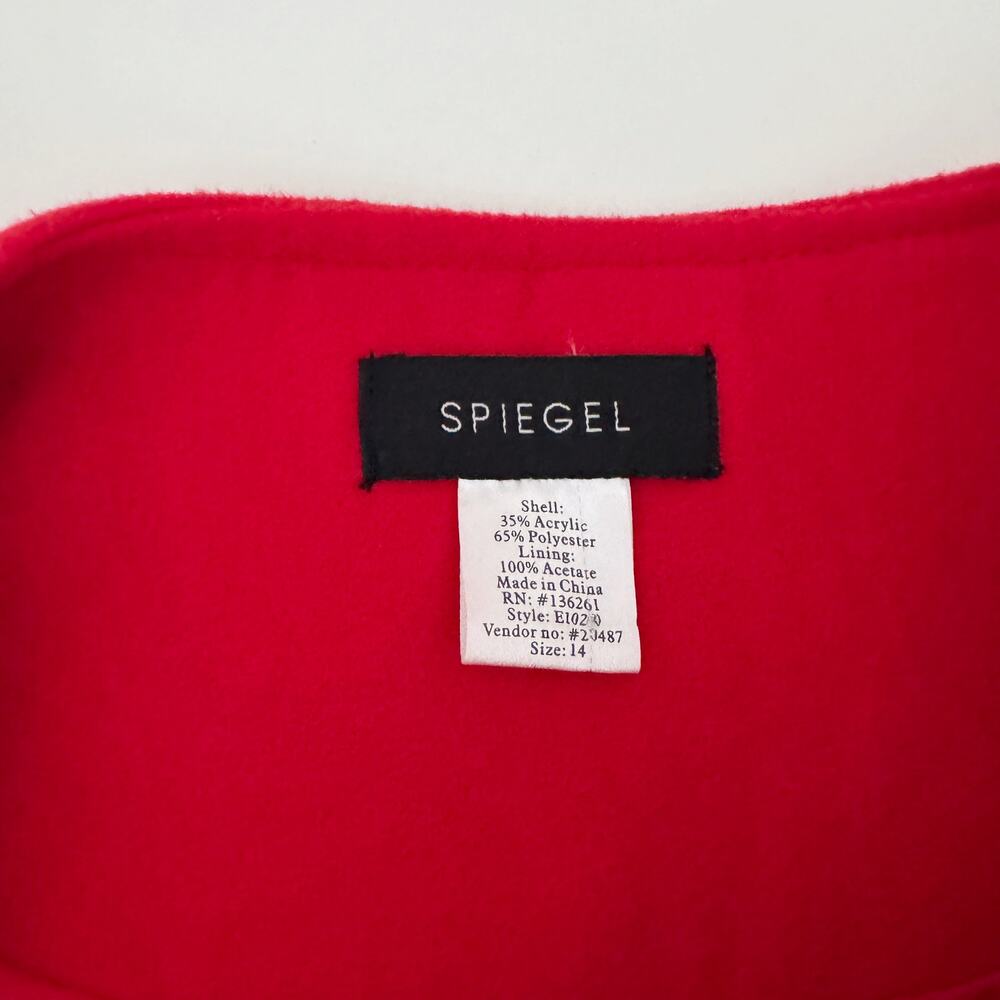 Vintage Spiegel Red Fleece Collarless Cocoon Coat Size 14 - Picture 5 of 5
